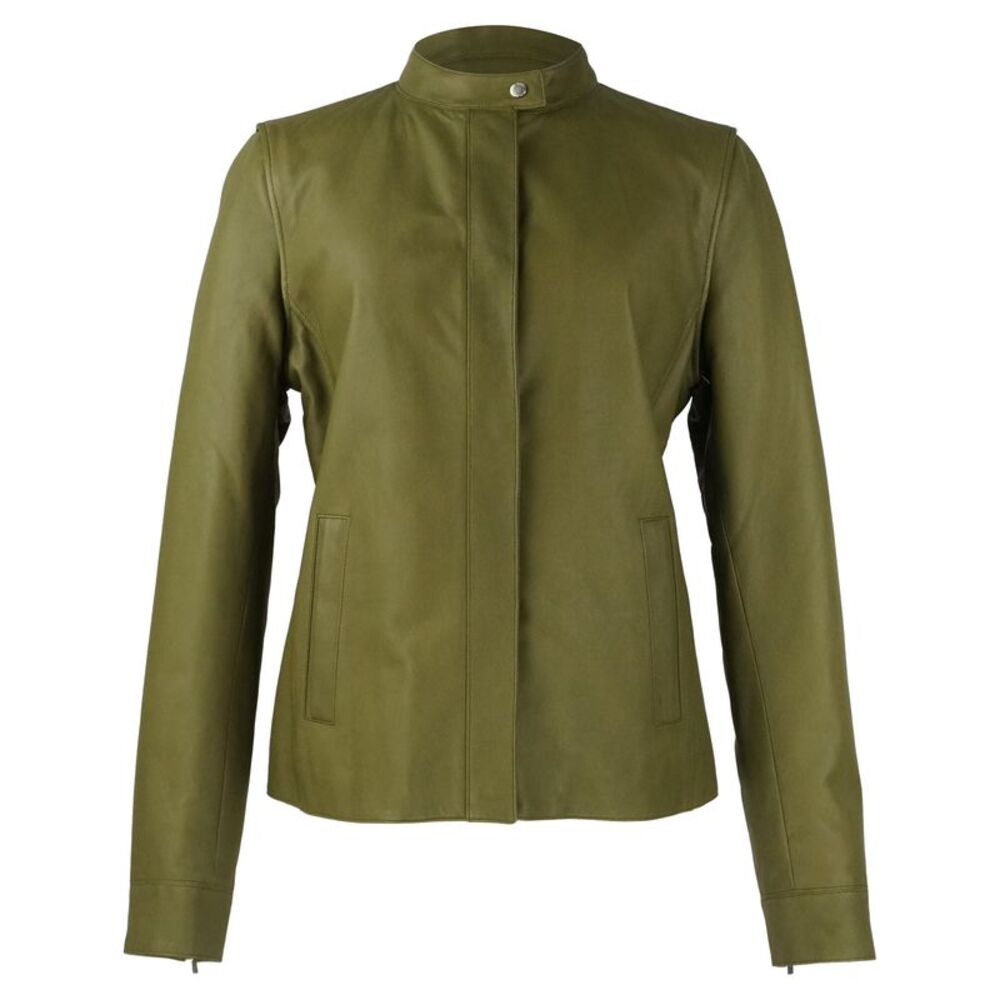 Loro Piana Olive Green Leather Jordan Touch Jacket with Detachable Sleeves